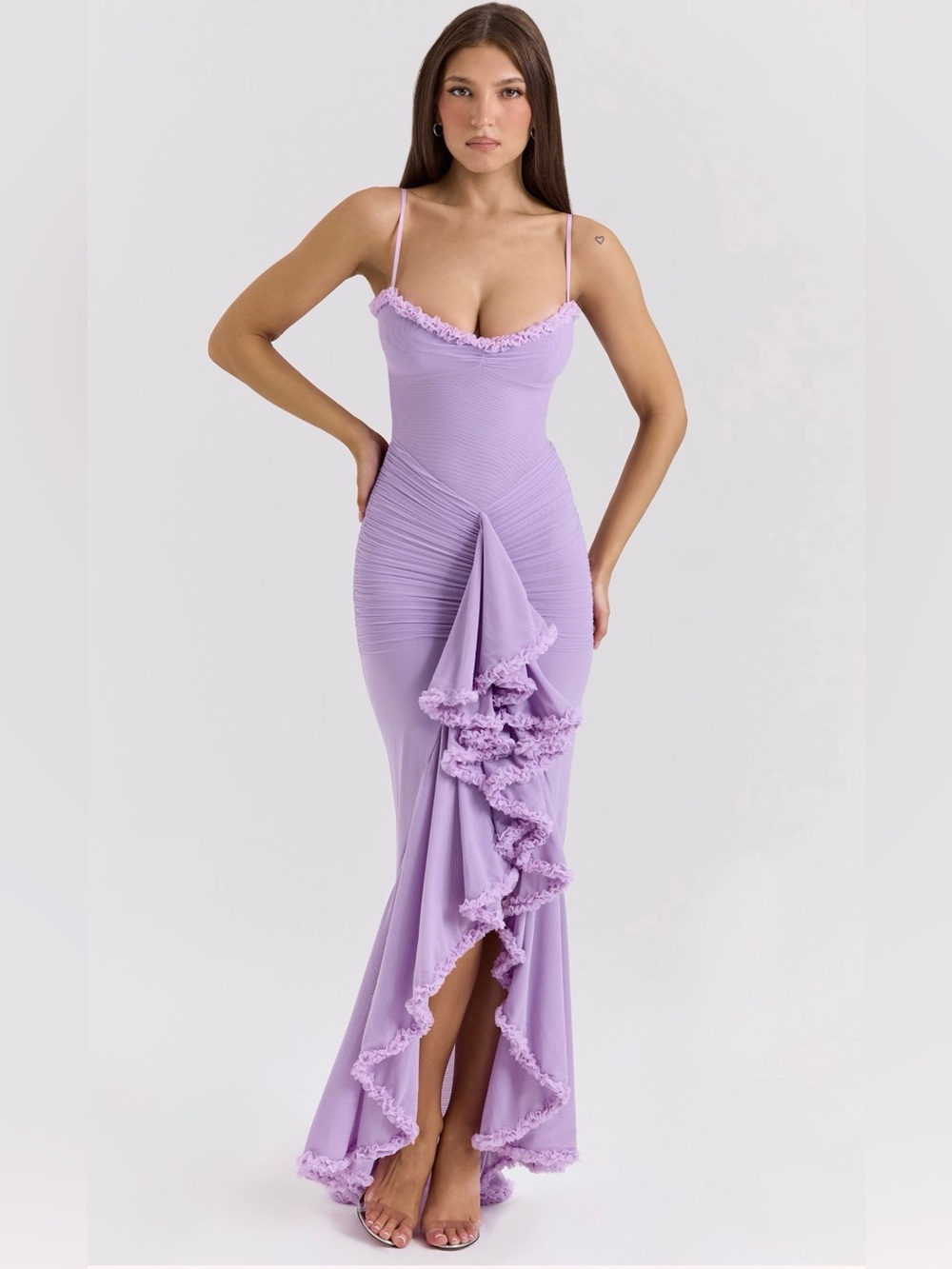 House of CB Lavender Ruffle-Trim Maxi Dress